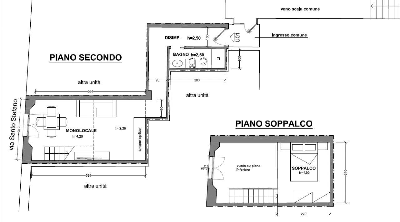 planimetria - Bilocale via Santo Stefano, Bologna (zona Centro Storico) - planimetria 1