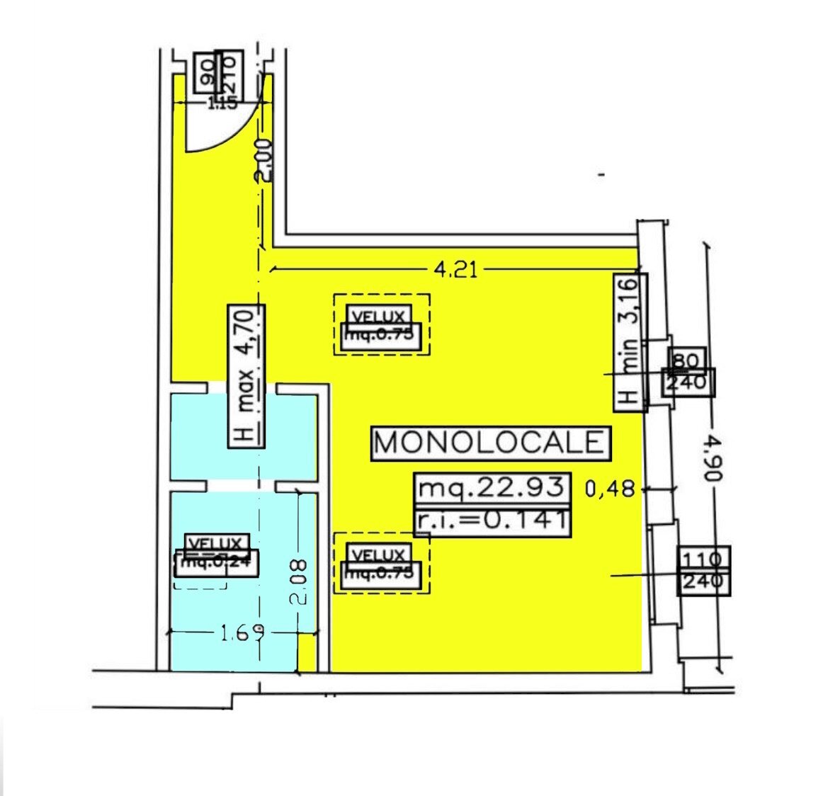 planimetria.jpg - One-room apartment Via Sigismondo Pandolfo Malatesta 95, Rimini - floor plans 1