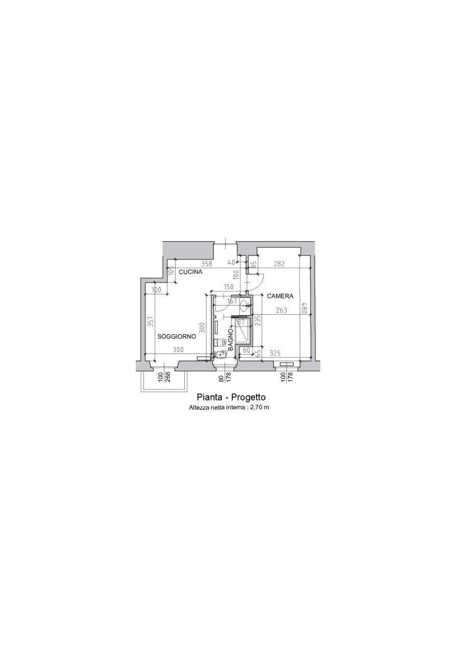 Planimetria quotata.jpg - Two-room apartment Via Genova 166, Torino (neighborhood Nizza Millefonti) - floor plans 1