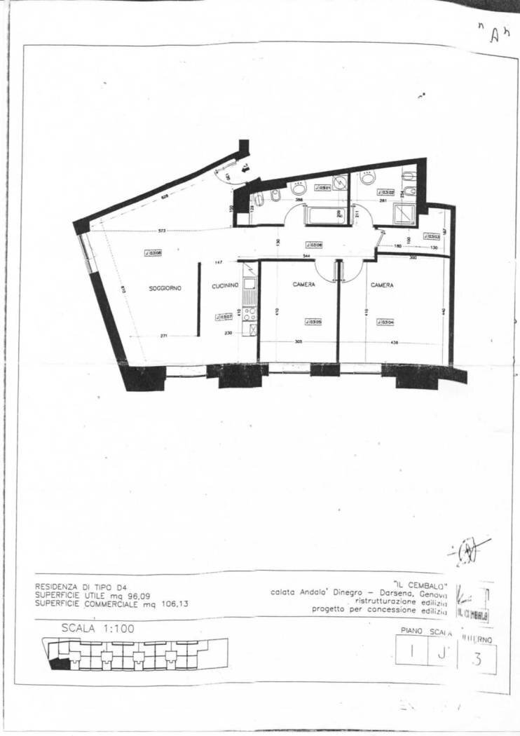 Three-room apartment Calata Andalò Dinegro, Genova (neighborhood Centro Storico) - floor plans 1