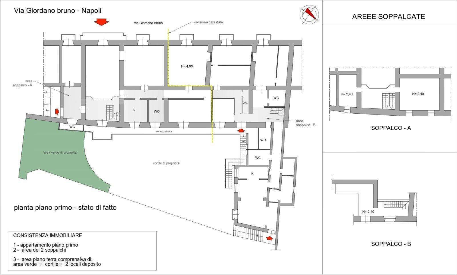 Apartment via Giordano Bruno, Napoli (neighborhood Chiaia) - floor plans 1