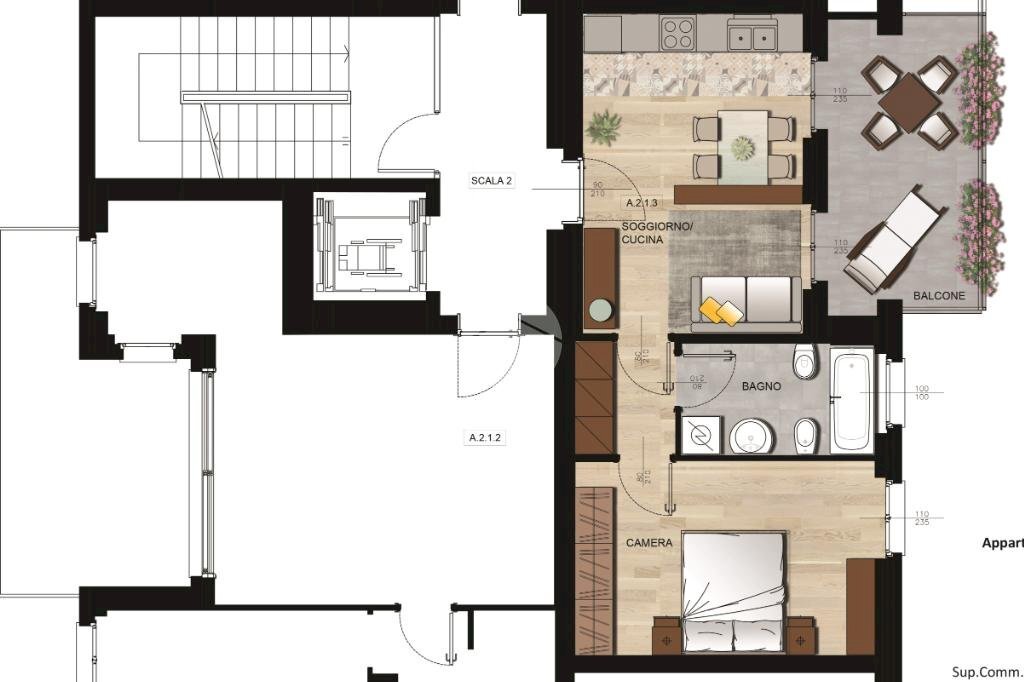 Two-room apartment via oriana fallaci, Peschiera Borromeo - floor plans 1