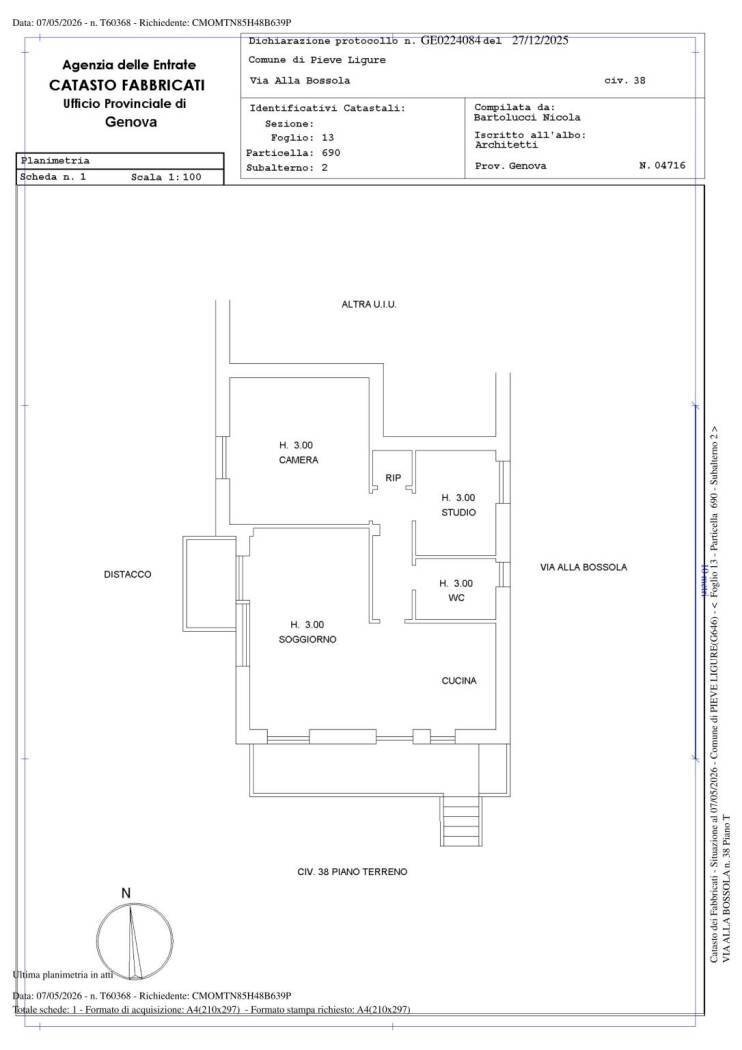 Three-room apartment via alla Bossola, 38, Pieve Ligure - floor plans 1