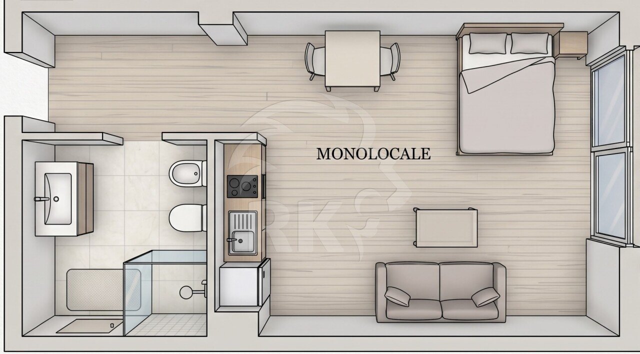 PLN PUBB.jpg - One-room apartment Via Alfonso Torreggiani 1, Bologna (neighborhood Bolognina) - floor plans 1