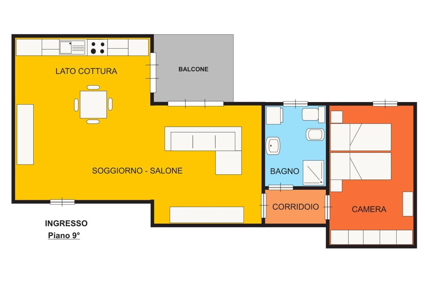 Two-room apartment piazza Giuseppina Strepponi, 15, Parma - floor plans 1