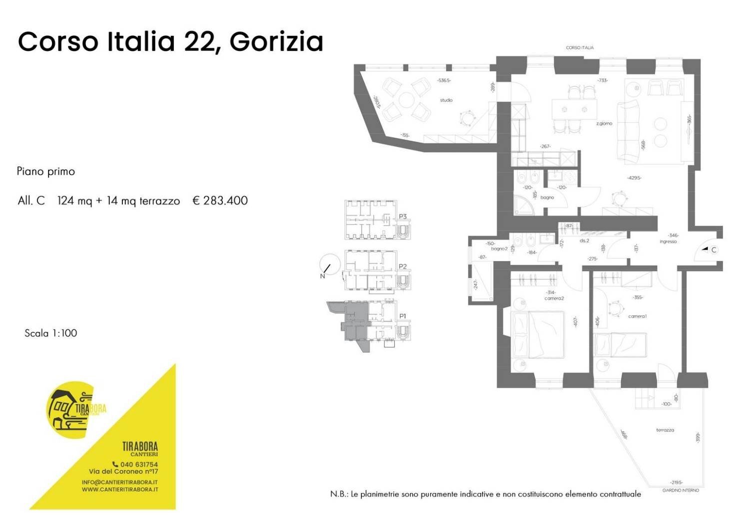 Four-room apartment corso Italia, 22, Gorizia - floor plans 1