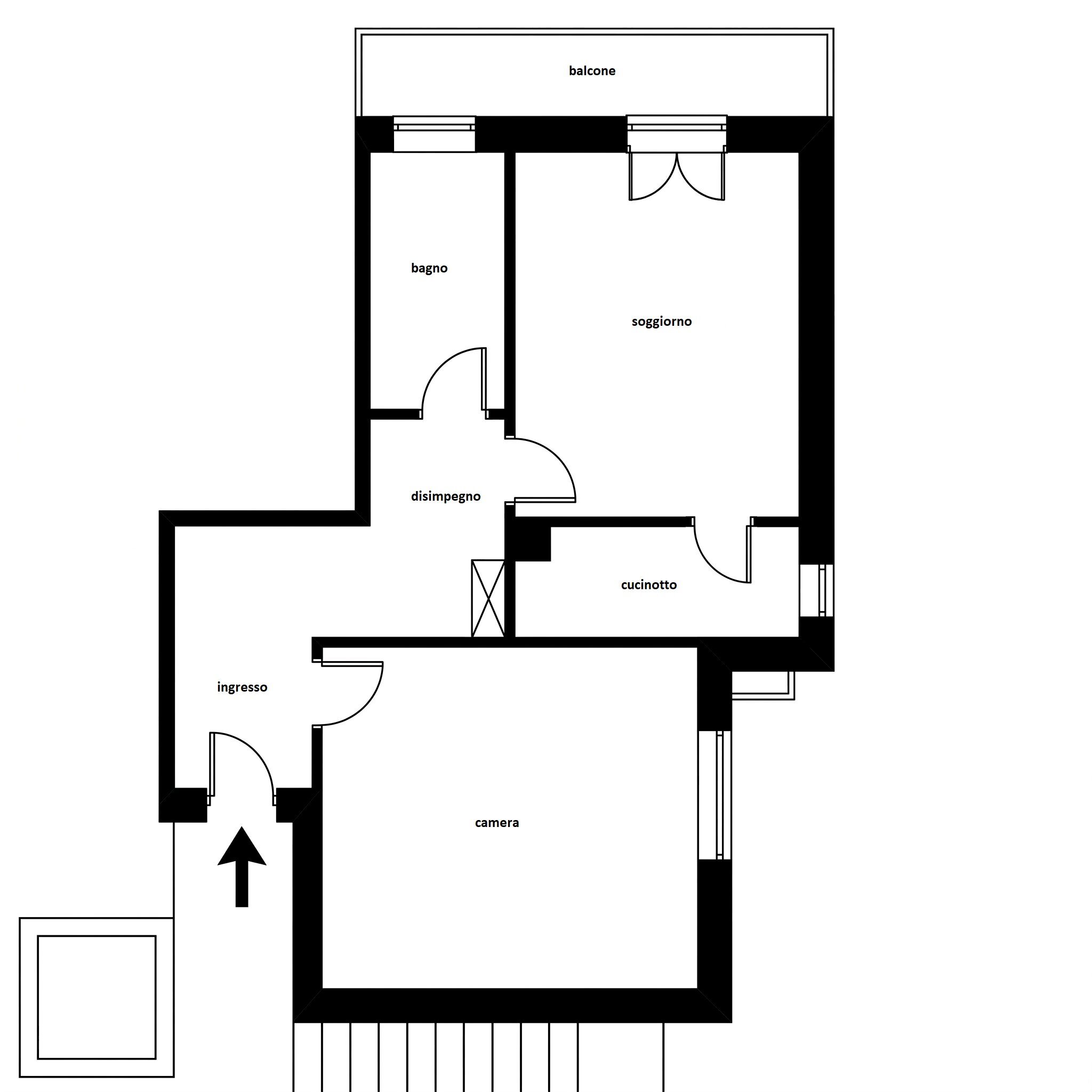 Two-room apartment via Libero Bergonzoni, Bologna (neighborhood Saffi) - floor plans 1