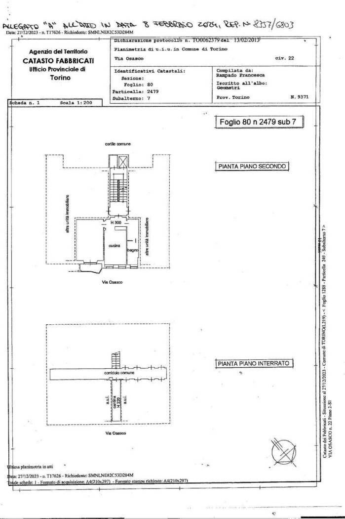 Two-room apartment via Osasco, 22, Torino (neighborhood San Paolo) - floor plans 1