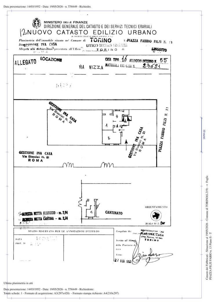 Trilocale piazza Fabio Filzi, 13, Torino (zona Nizza Millefonti) - planimetria 1