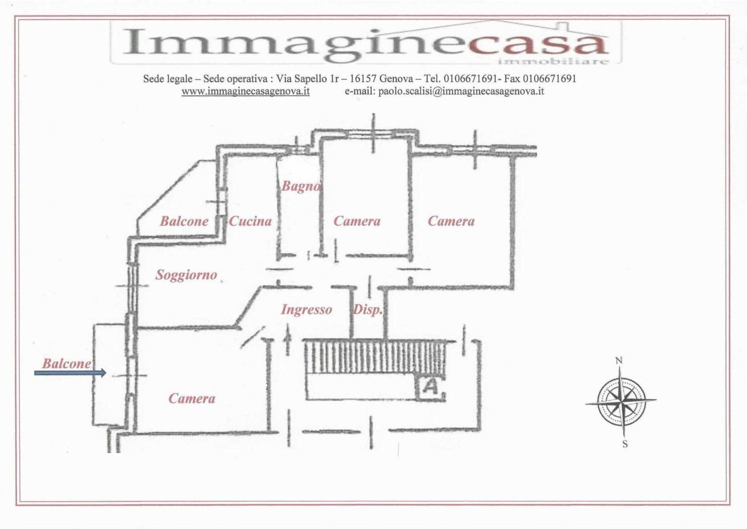 Quadrilocale via Taggia, Genova (zona Prà) - planimetria 1