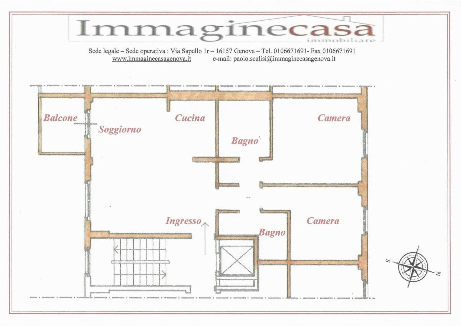 Three-room apartment via Evasio Montanella, Genova (neighborhood Prà) - floor plans 1
