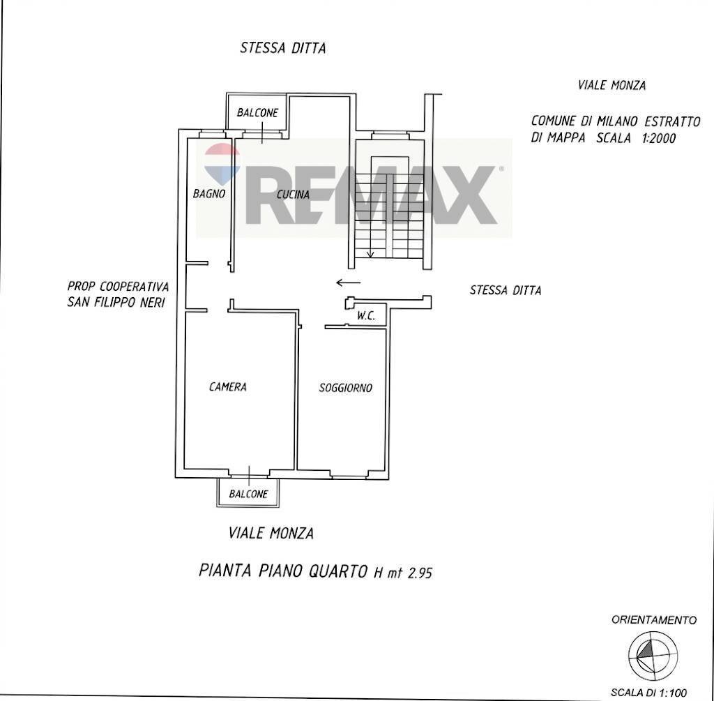 Pianta 2D - Trilocale Milano - planimetria 1