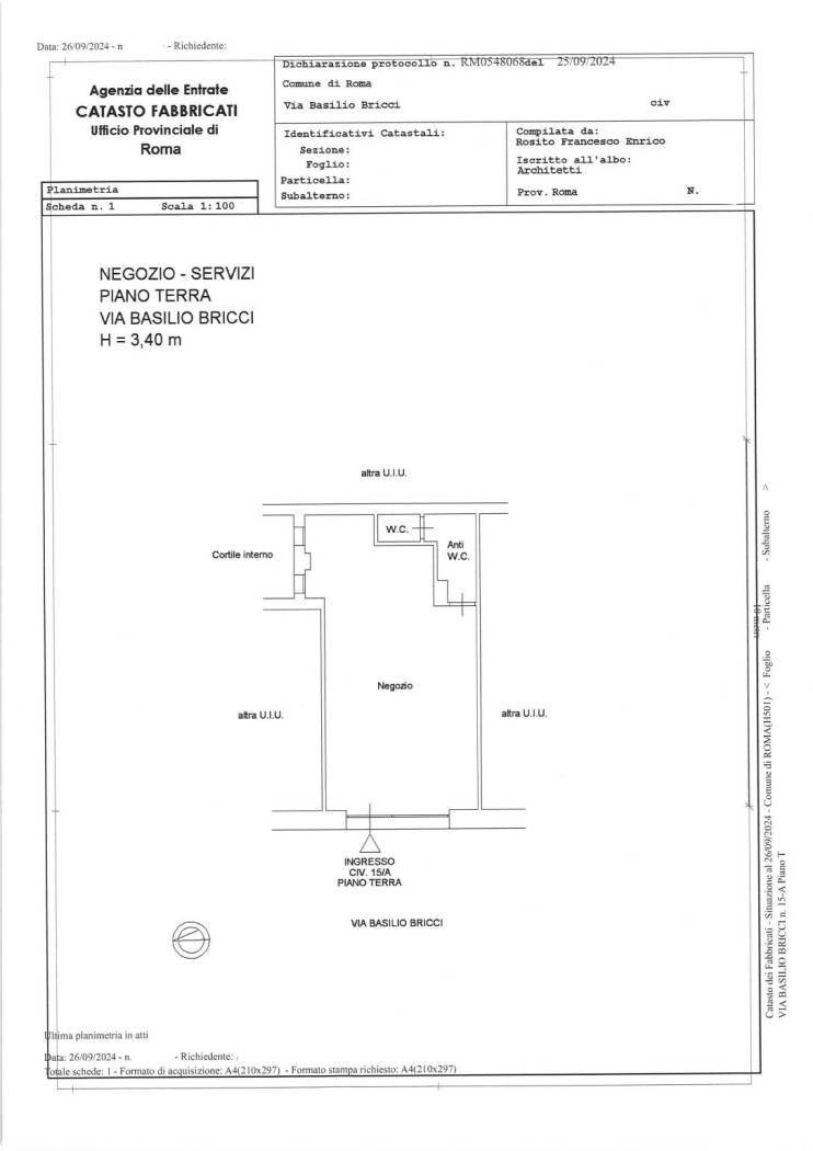 Negozio via Basilio Bricci, 15A, Roma - planimetria 1