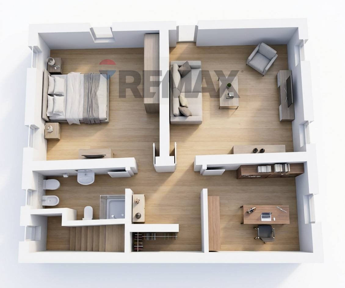 Pianta 3D - Three-room apartment Via Soragna
 
13, Luzzara - floor plans 1