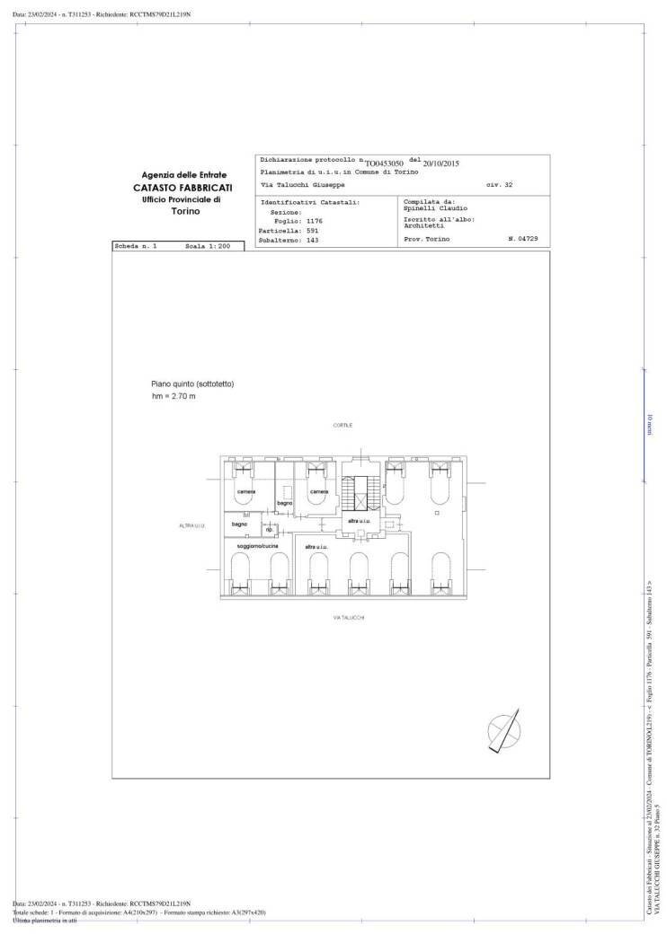 Trilocale via Giuseppe Talucchi, 32, Torino (zona San Donato) - planimetria 1