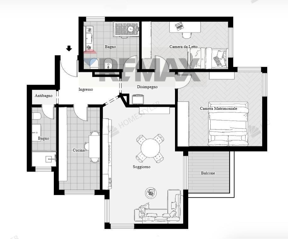 Pianta 2D - Three-room apartment via valosa di sopra
 
23, Monza - floor plans 1