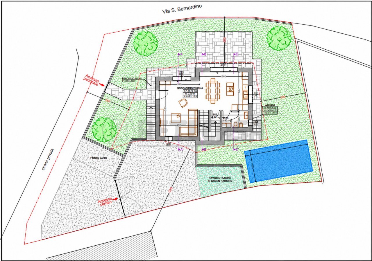 Pianta progetto con piscina - Building land Via San Bernardino, Arcugnano - floor plans 1