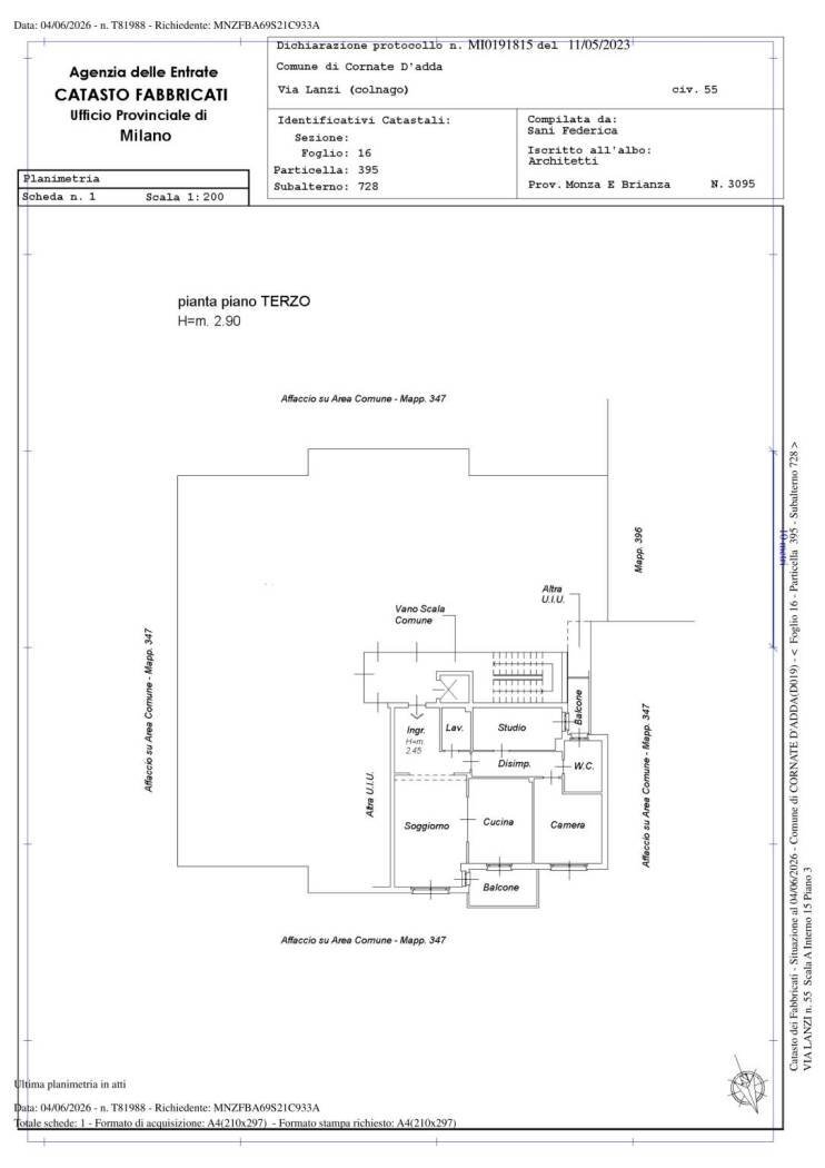 Three-room apartment via Lanzi, 55, Cornate d'Adda - floor plans 1