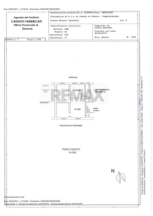 Pianta 2D - Appartamento Piazza Nicolo' Barabino
 
5, Genova - planimetria 1