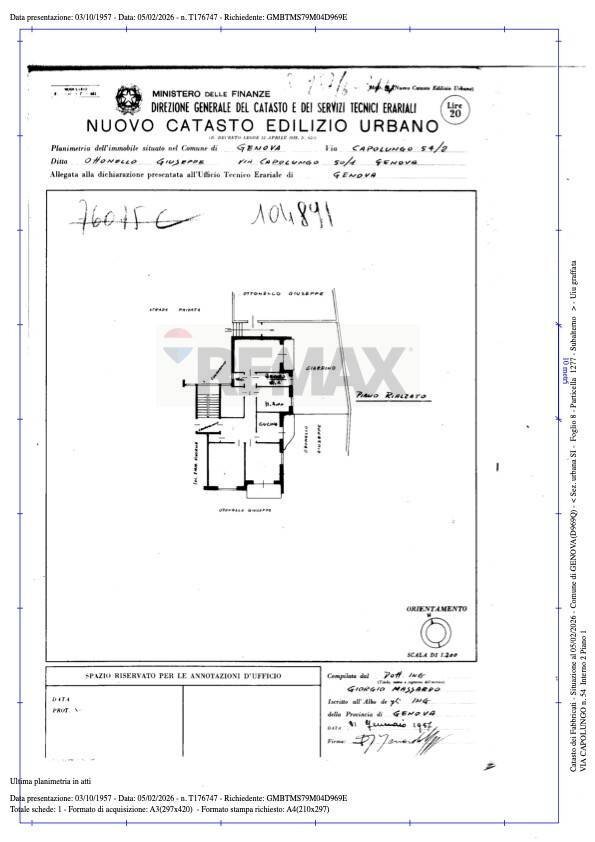 Pianta 2D - Appartamento Via Capolungo
 
54, Genova - planimetria 1