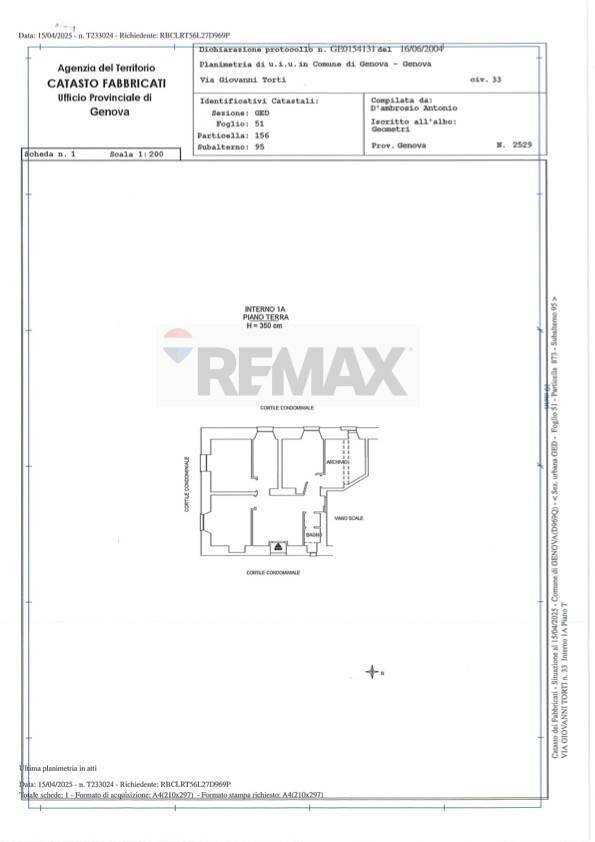 Pianta 2D - Appartamento Via Giovanni Torti
 
33A, Genova - planimetria 1