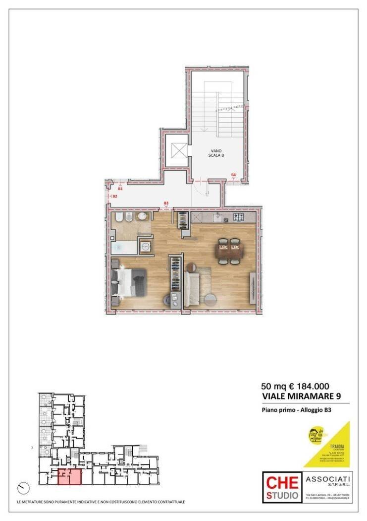 Two-room apartment viale Miramare, 9, Trieste - floor plans 1
