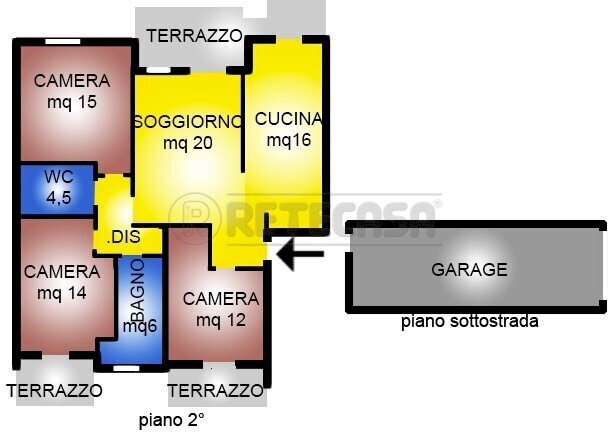planimetria a colori - Apartment Via Vittorio Bachelet 15, Vicenza - floor plans 1