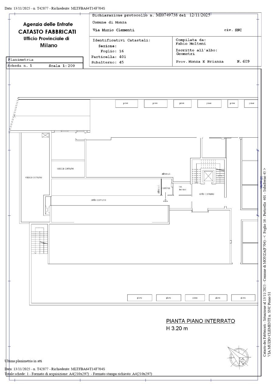 Planimetria cantina - Magazzino Via Muzio Clementi 10, Monza - planimetria 1