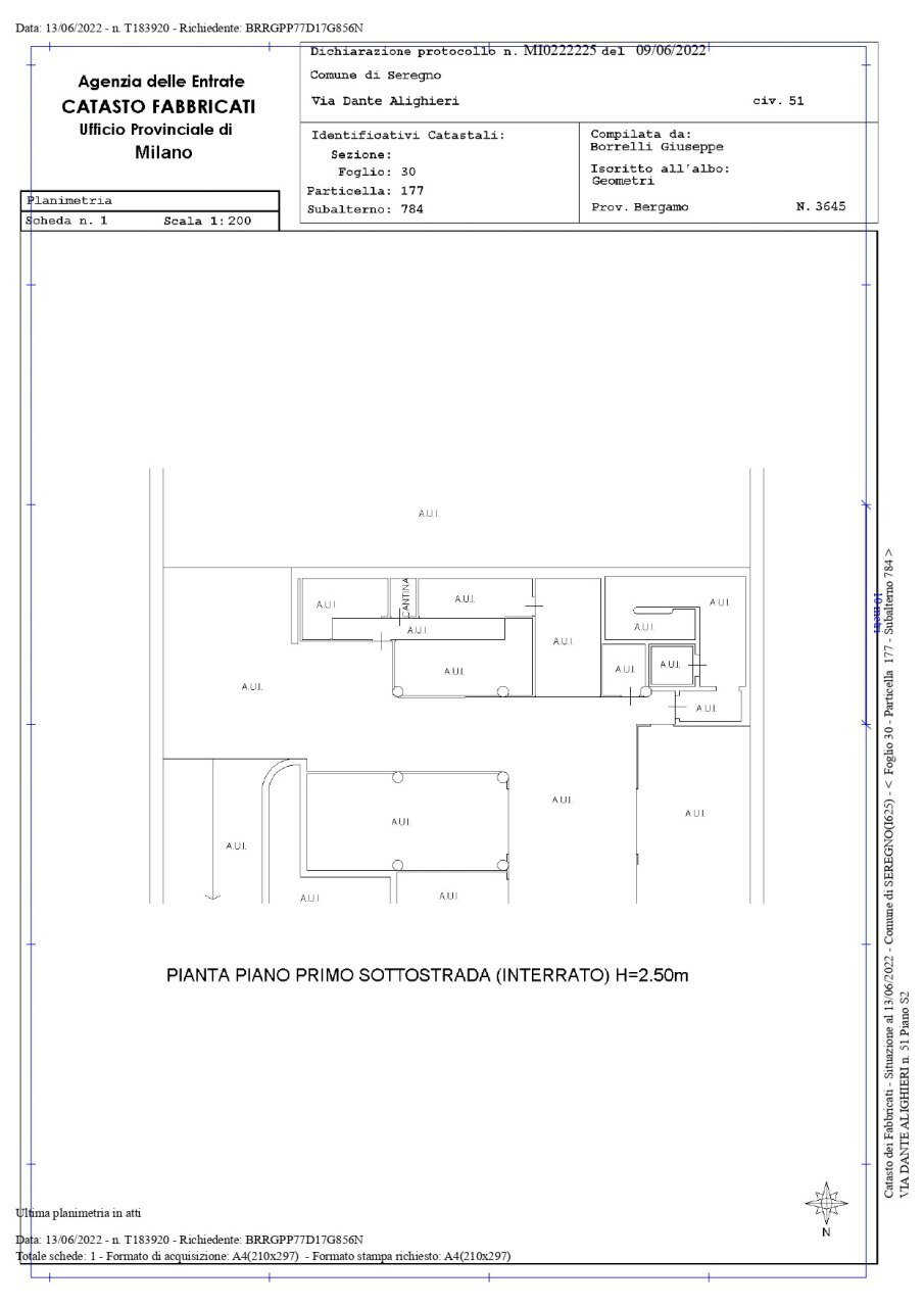 Planimetria locale cantina - Magazzino Via Dante Alighieri 51, Seregno - planimetria 1