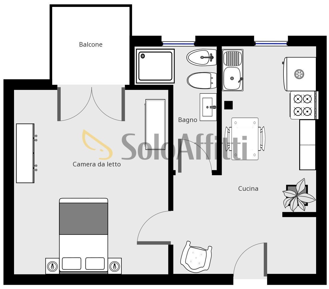 Planimetria a scopo illustrativo - Two-room apartment Via Francana 19, Pavia - floor plans 1