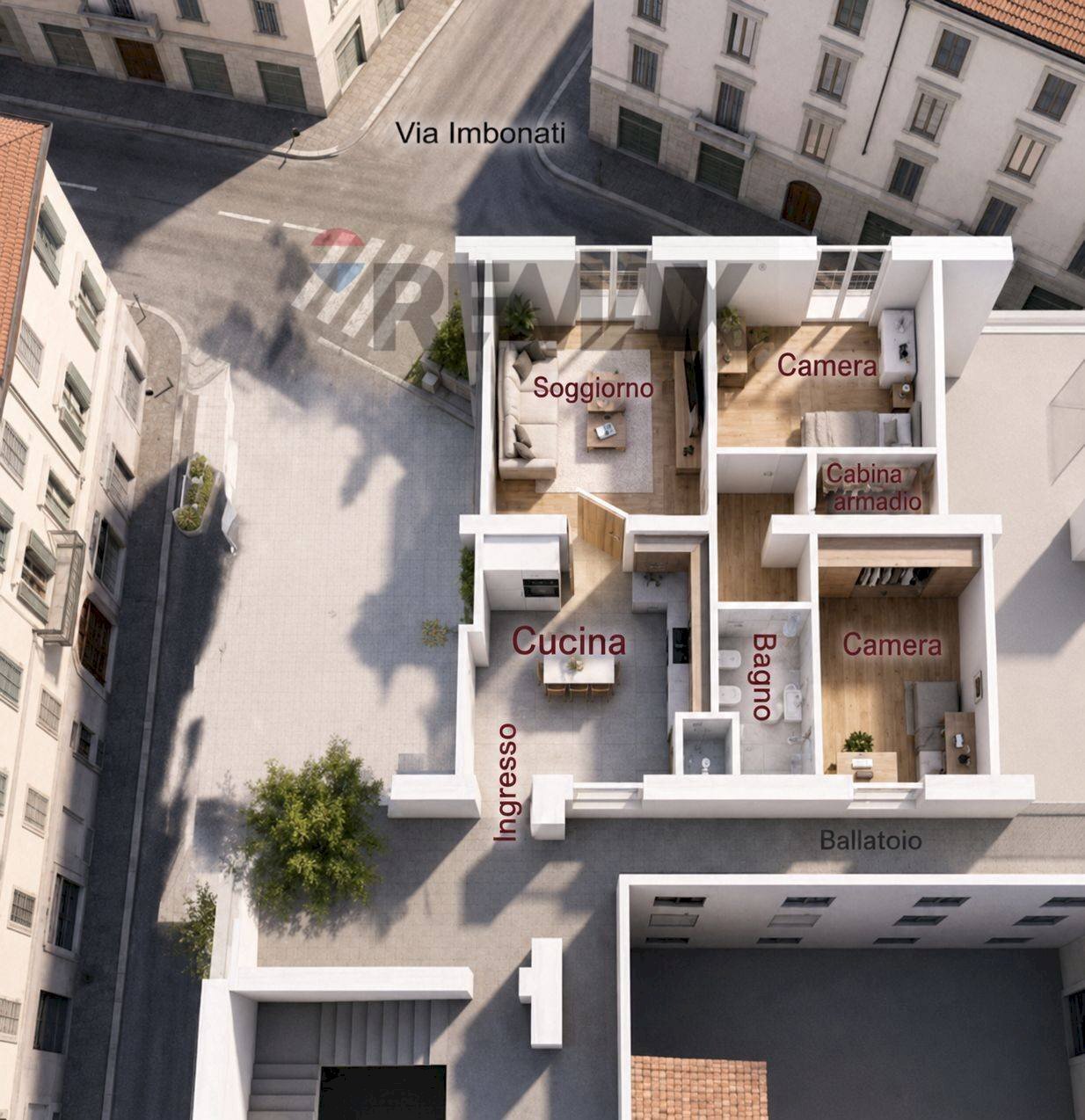 Pianta 3D - Three-room apartment Via Carlo Imbonati
 
23, Milano - floor plans 1