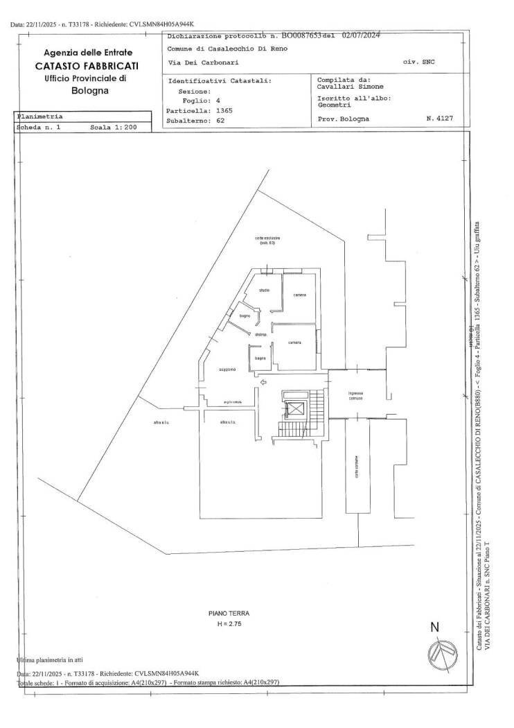 Quadrilocale via dei Carbonari, Casalecchio di Reno - planimetria 1