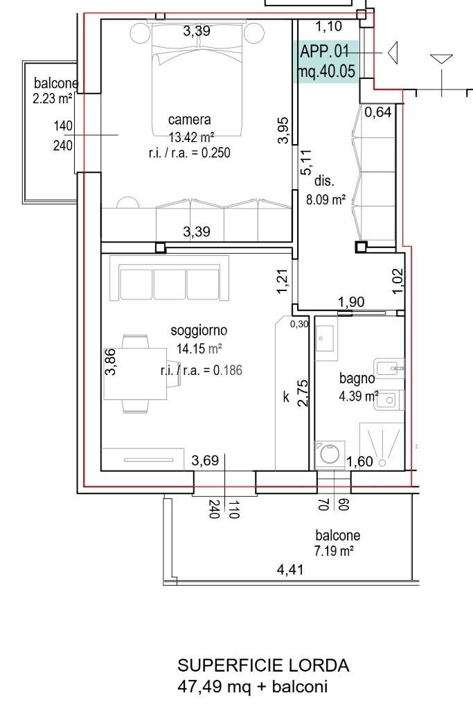 Two-room apartment Viale D'Annunzio, Riccione - floor plans 1