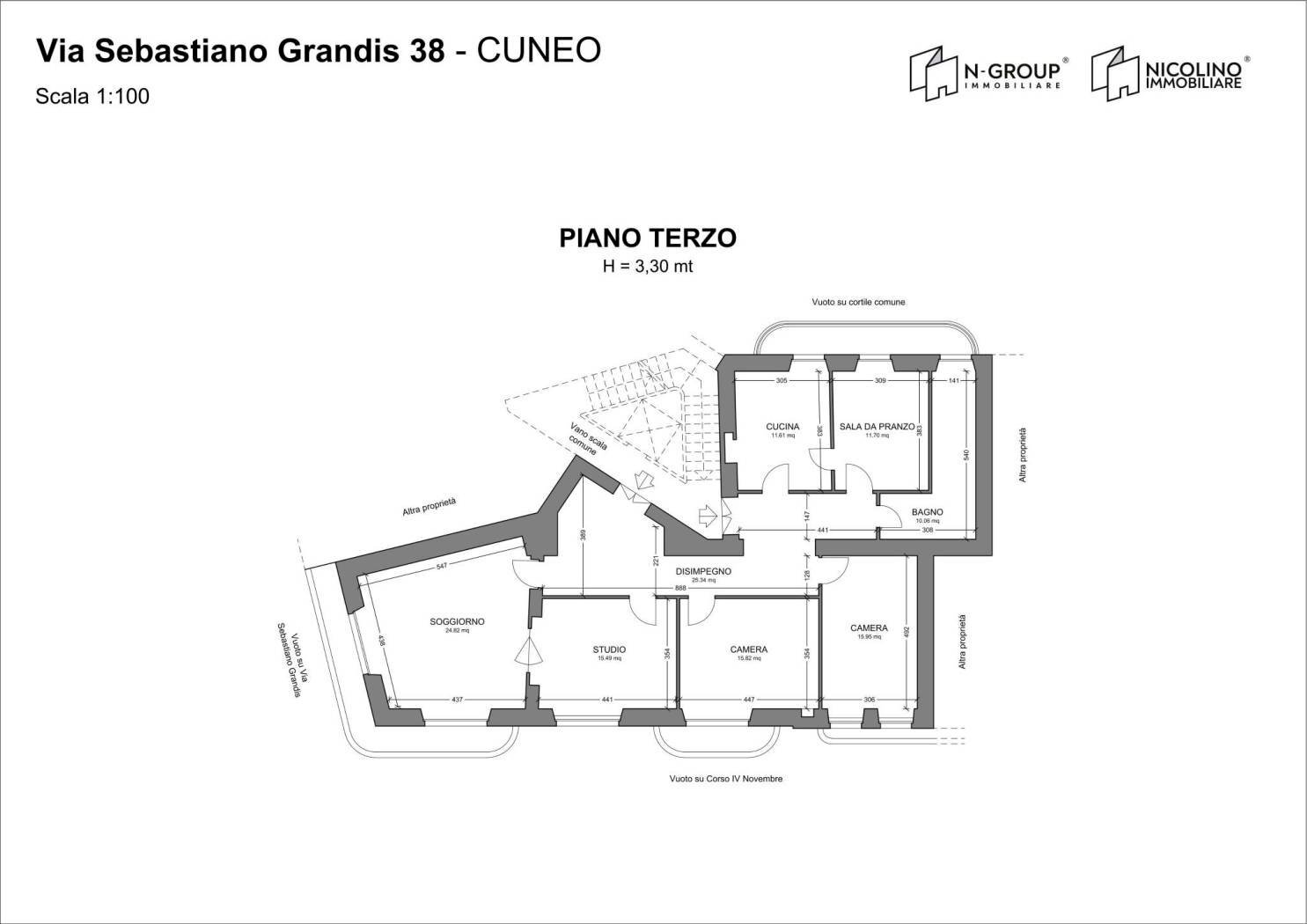 Appartamento via Sebastiano Grandis, 38, Cuneo (zona Centro) - planimetria 1