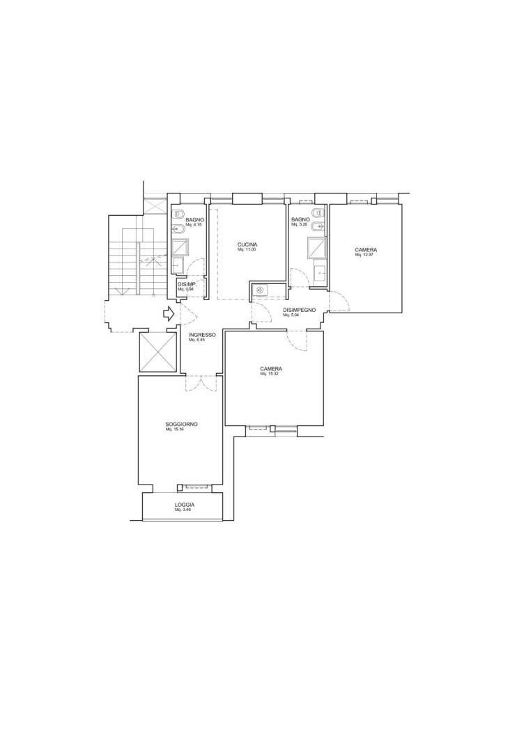 Trilocale via Giacinta Pezzana, Bologna (zona San Donato) - planimetria 1