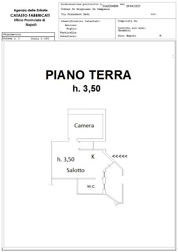 Two-room apartment Via Francesco Redi, 12, Giugliano in Campania - floor plans 1