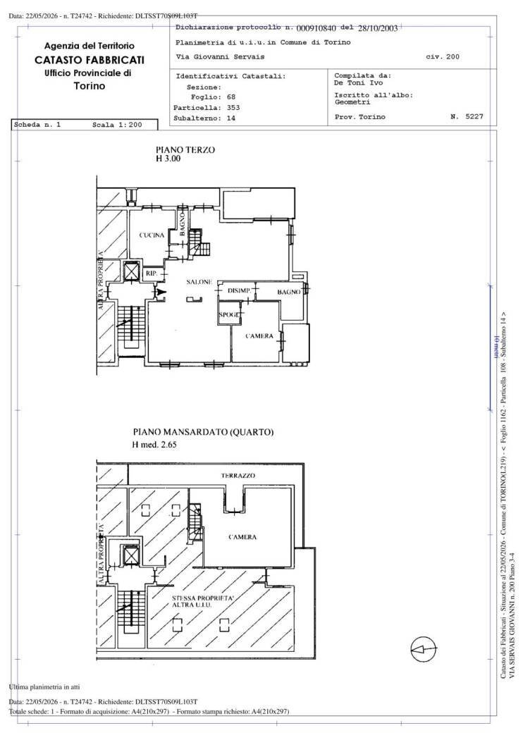 Attic via Giovanni Servais, 200/E/31, Torino (neighborhood Parella) - floor plans 1
