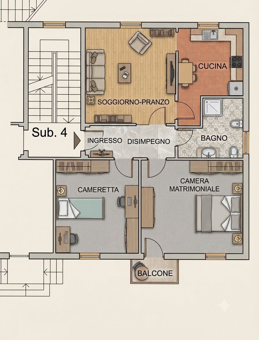 Planimetria colorata - Three-room apartment Via Andrea Doria, Taggia - floor plans 1