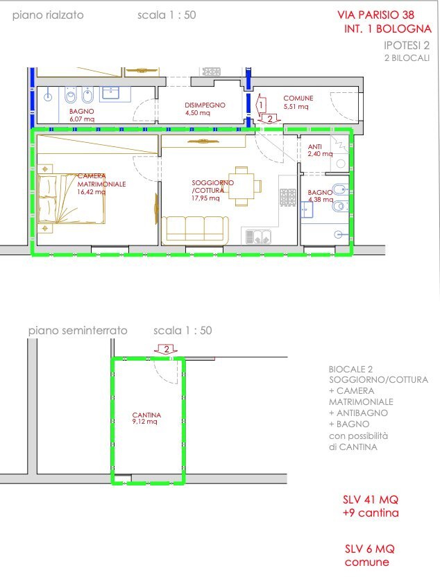 PLN - Two-room apartment Via Parisio 38, Bologna (neighborhood Murri) - floor plans 1