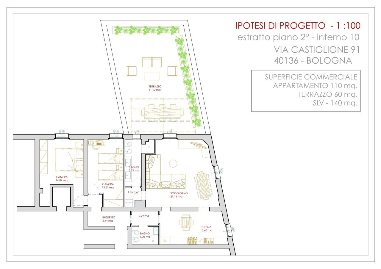 PROGETTO_Castiglione_91_int_10 - Quadrilocale Via Castiglione 91, Bologna - planimetria 1