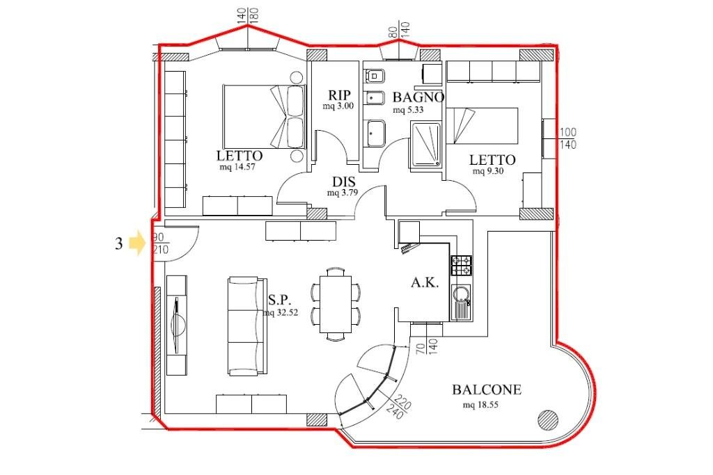 Three-room apartment Via Peschiera, Castelfranco Emilia - floor plans 1