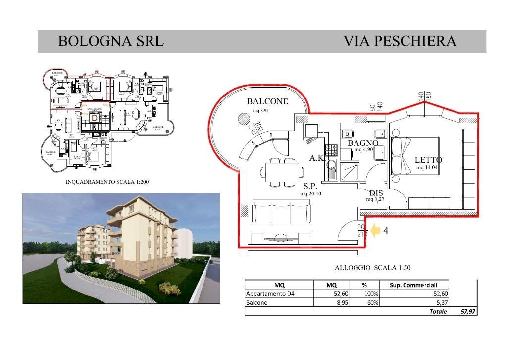 Two-room apartment Via Peschiera, Castelfranco Emilia - floor plans 1
