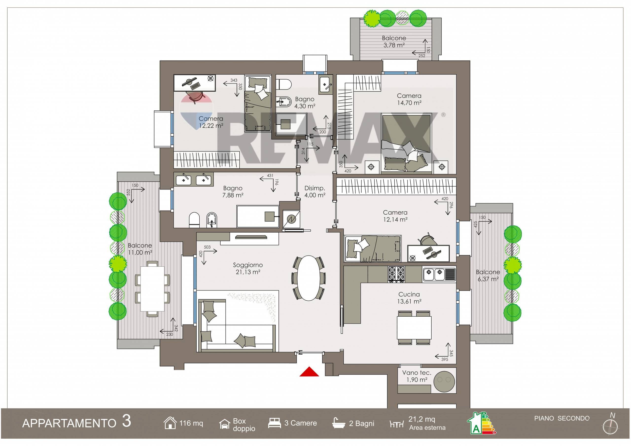 Pianta 2D - Four-room apartment via Pisacane
 
14, Biassono - floor plans 1