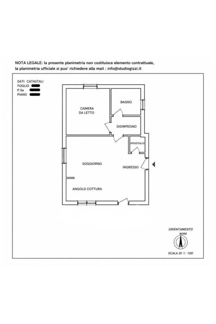 Two-room apartment via della Gensola, 3, Roma (neighborhood Trastevere) - floor plans 1