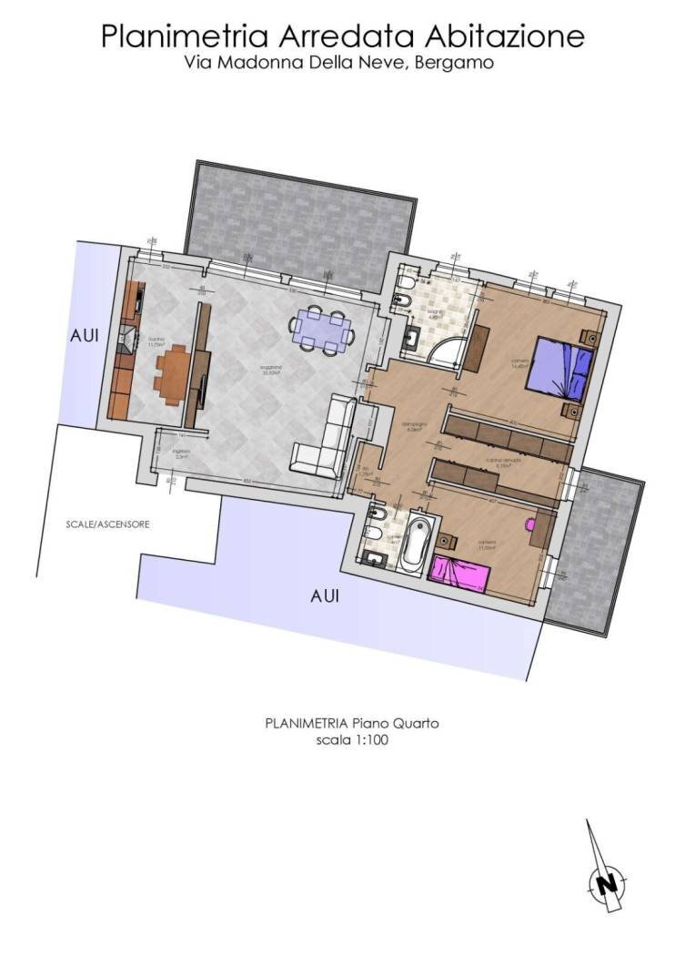 Four-room apartment via Madonna della Neve, 5, Bergamo - floor plans 1