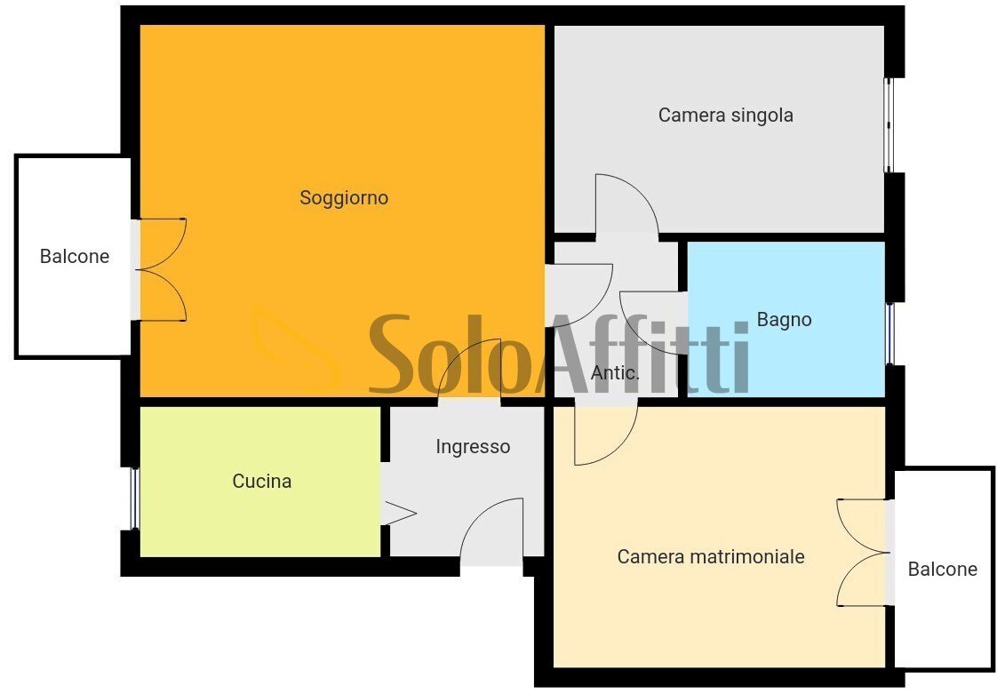 Planimetria a scopo illustrativo - Quadrilocale Viale Campari 81, Pavia - planimetria 1