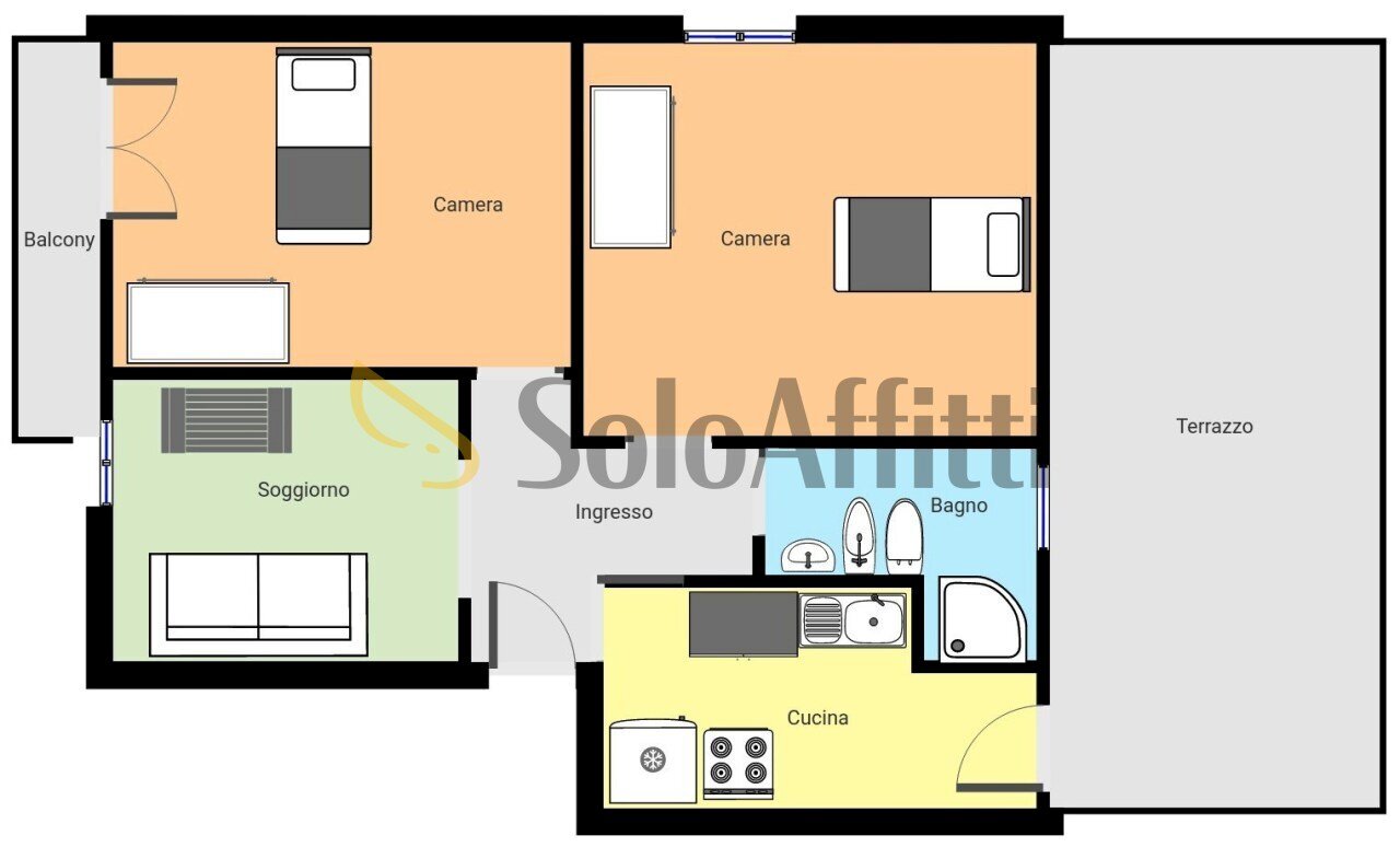 Planimetria a scopo illustrativo - Apartment Via Pasquale del Giudice 20, Pavia - floor plans 1