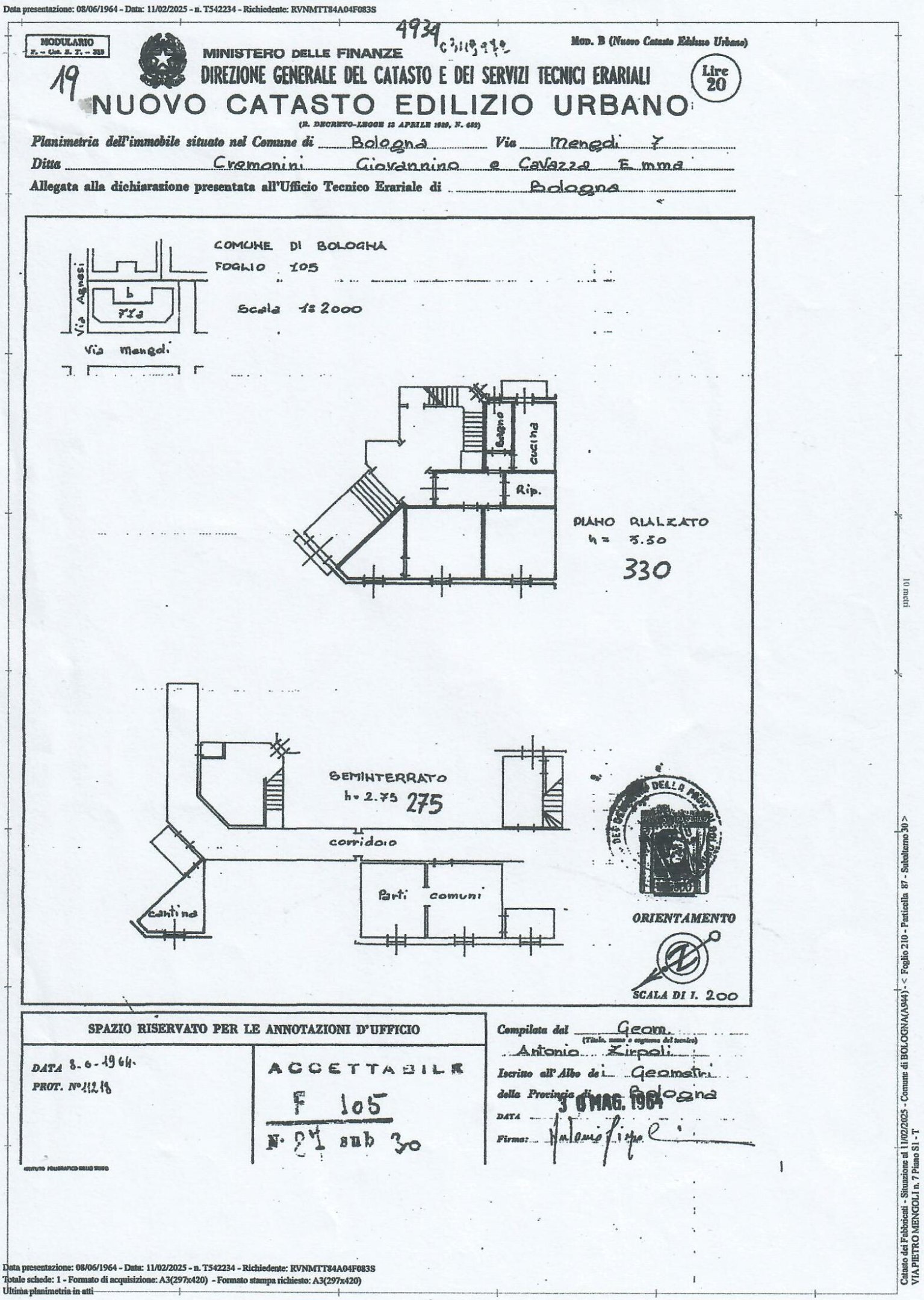 Four-room apartment Via Mengoli, 7, Bologna (neighborhood Murri) - floor plans 1