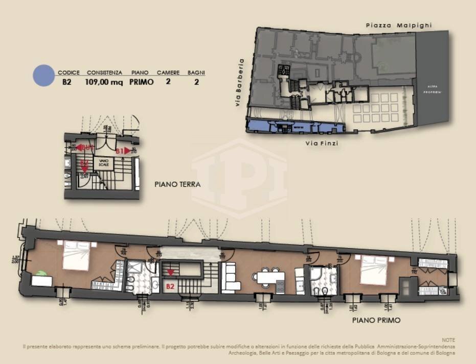 Trilocale Via Barberia, Bologna (zona Centro Storico) - planimetria 1