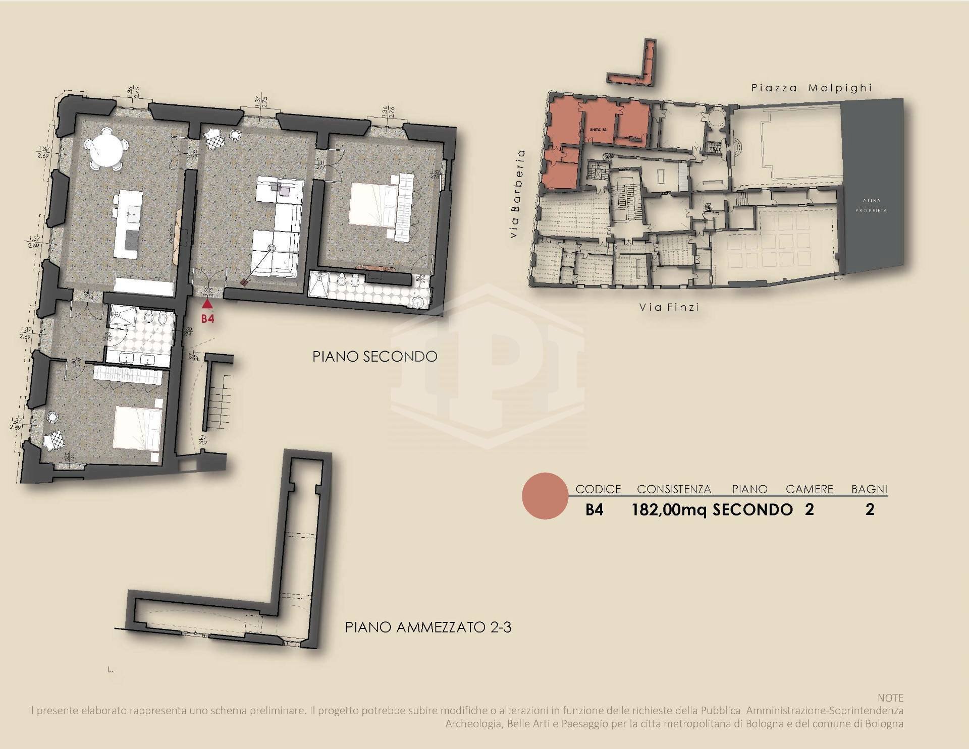 Quadrilocale Via Barberia, Bologna (zona Centro Storico) - planimetria 1